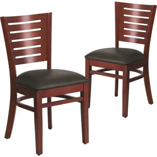 Black Vinyl Seat/Mahogany Wood Frame Restaurant Chairs