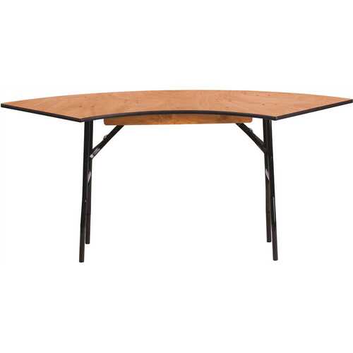 48 in. Natural Wood Tabletop Metal Frame Folding Table Brown