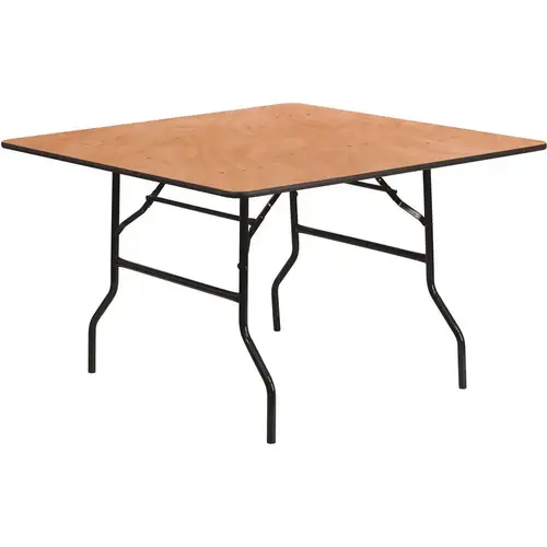 48 in. Natural Wood Tabletop Metal Frame Folding Table Brown