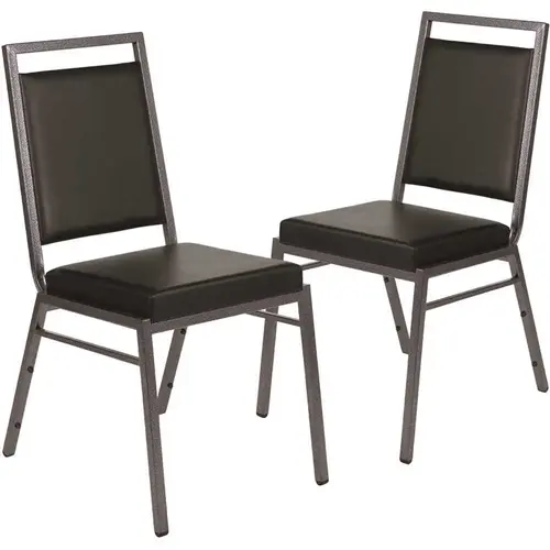 Black Vinyl/Silver Vein Frame Banquet Stack Chair