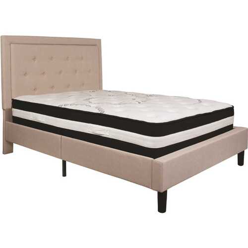 Beige Full Platform Bed and Mattress Set