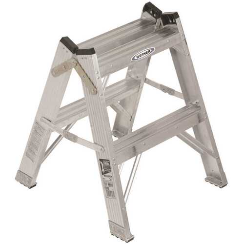 Werner T372 2 ft. Aluminum Twin Step Stool Ladder with 300 lbs. Load Capacity Type IA Duty Rating