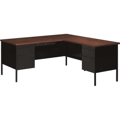 Hirsh Industries 20450 Commercial 72 in. W x 66 in. D L Shape Black / Walnut 4-Drawer Executive Desk with Right Hand Return