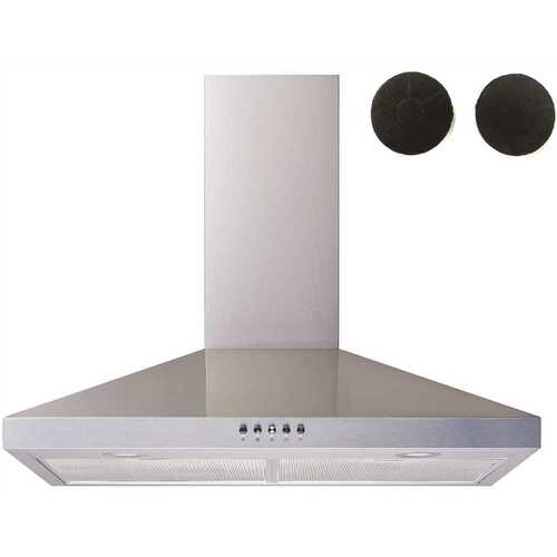 30 in. Convertible Wall Mount Range Hood in Stainless Steel with Mesh Filters, Charcoal Filters and Push Button Control