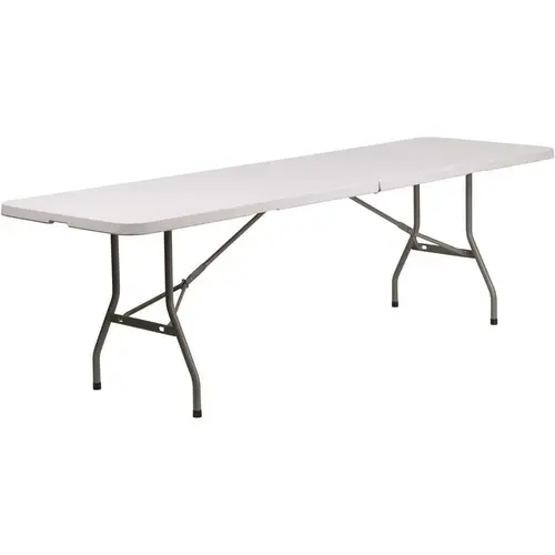 96 in. Granite White Plastic Tabletop Metal Frame Folding Table