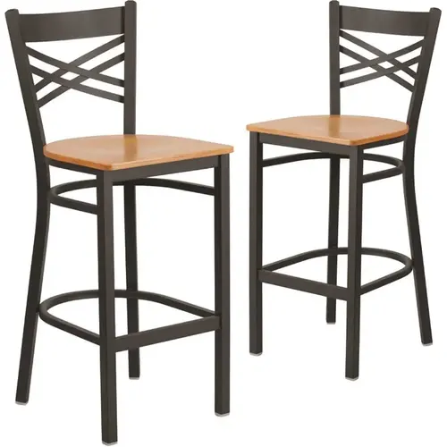 29 in. Natural Wood Seat/Black Metal Frame Bar Stool