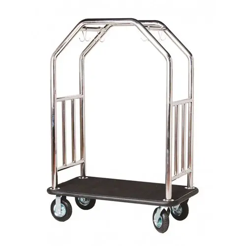 Hospitality 1 Source ESSSBB-8 Estate Series Stainless Steel Bellman's Cart with Black Deck