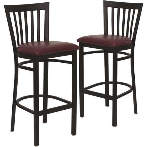 29 in. Burgundy Vinyl Seat/Black Metal Frame Bar Stool