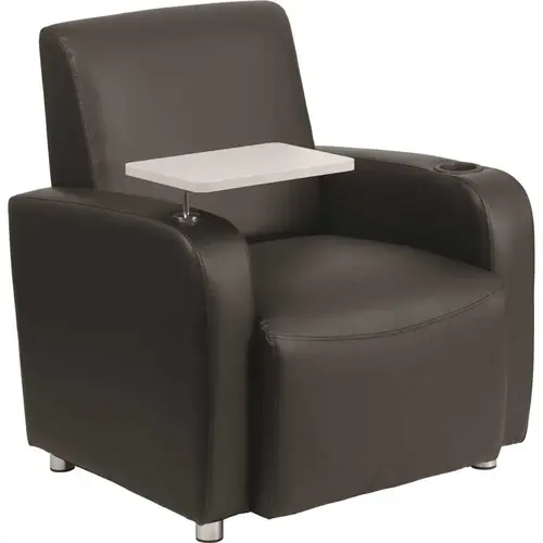 Faux Leather Cushioned Tablet Arm Chair in Black