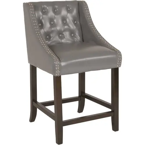 24 in. Light Gray Leather Bar Stool