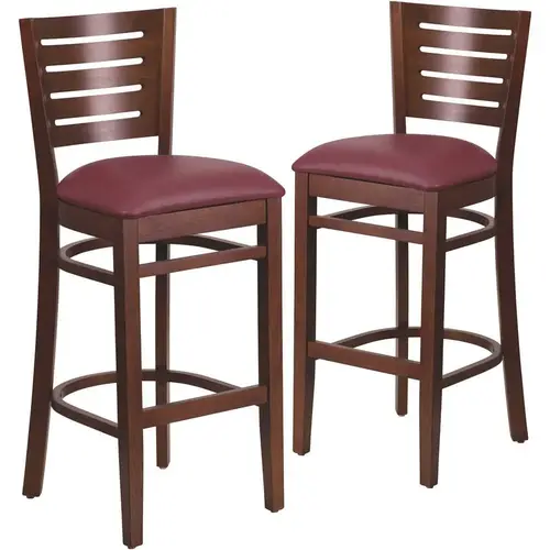 31.5 in. Burgundy Vinyl Seat/Walnut Wood Frame Bar Stool