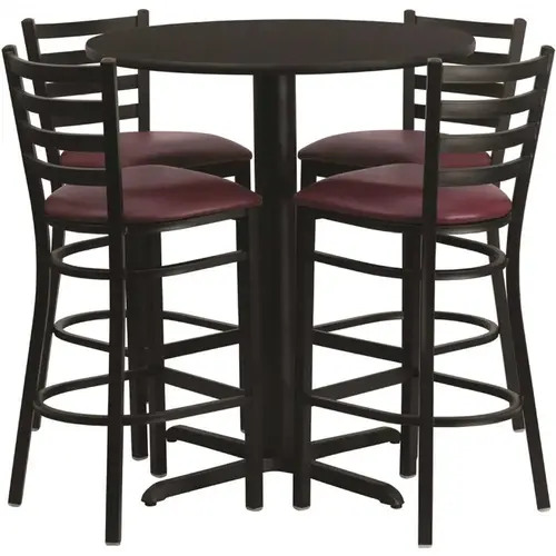 Black Top/Burgundy Vinyl Seat Table and Chair Set