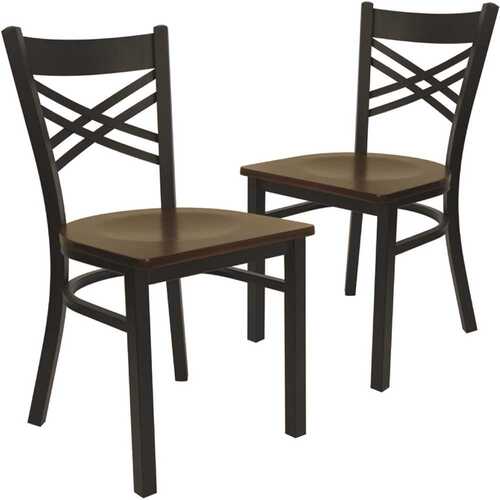 Mahogany Wood Seat/Black Metal Frame Restaurant Chairs