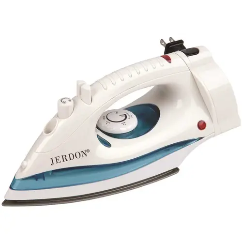 Jerdon J913W Midsize Dual Auto Off Hotel Iron with Retractable Cord, White Color/Finish Family