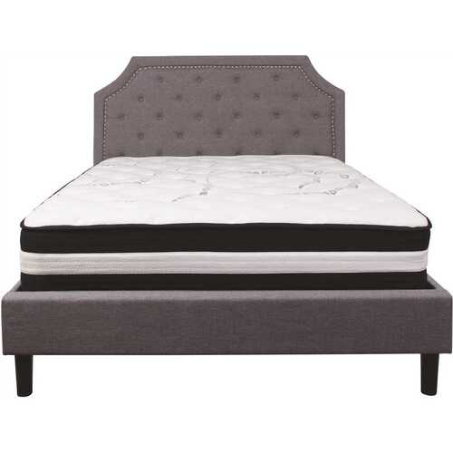 Light Gray Queen Platform Bed and Mattress Set