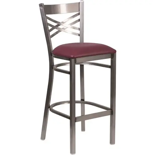 29 in. Burgundy Vinyl Seat/Clear Coated Metal Frame Bar Stool