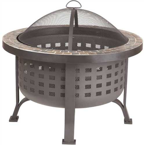 Fire Sense 62240 Alpina 30 in. Round Steel Fire Pit with Slate Top