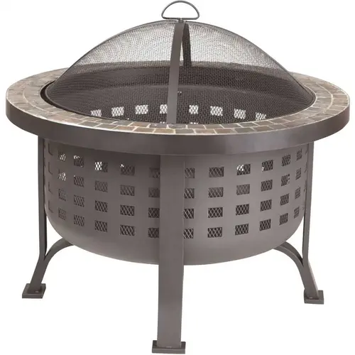 Fire Sense 62240 Alpina 30 in. Round Steel Fire Pit with Slate Top Black