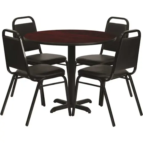 Mahogany Top/Black Vinyl Seat Table and Chair Set