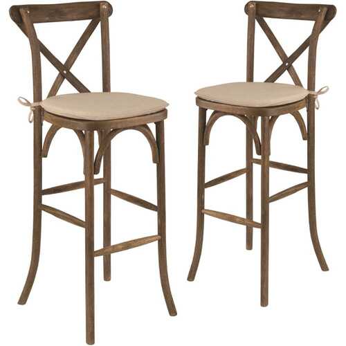 Dark Antique Wood Cross Back Bar Stools Color/Finish Family