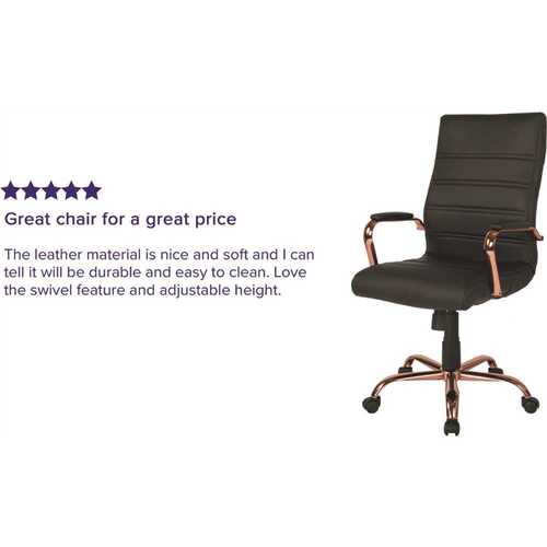 Flash Furniture GO2286HBKRSGLD Whitney High Back Faux Leather Swivel Ergonomic Office Chair in Black/Rose Gold Frame with Arms