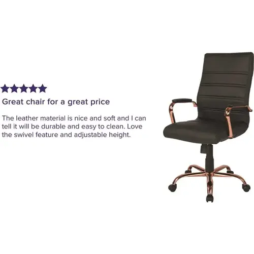 Whitney High Back Faux Leather Swivel Ergonomic Office Chair in Black/Rose Gold Frame with Arms