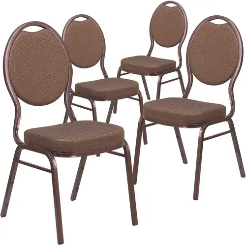 Brown Patterned Fabric/Copper Vein Frame Banquet Stack Chair