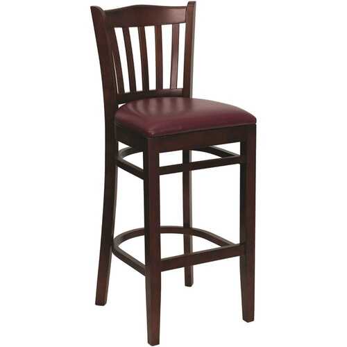 31 in. Burgundy Vinyl Seat/Mahogany Wood Frame Bar Stool