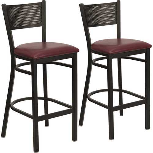 30.25 in. Burgundy Vinyl Seat/Black Metal Frame Bar Stool