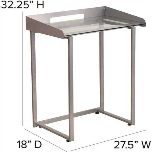 27.5 in. Rectangular Clear/Silver Computer Desks with Glass Top