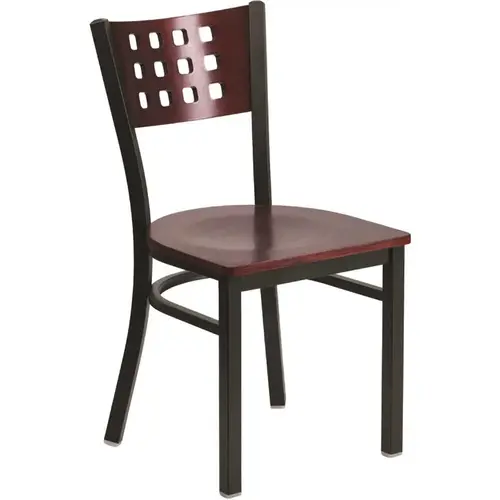 Mahogany Wood Back/Mahogany Wood Seat/Black Metal Frame Side Chair