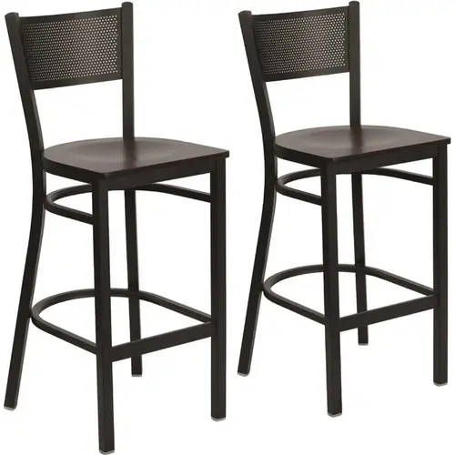 28.5 in. Mahogany Wood Seat/Black Metal Frame Bar Stool