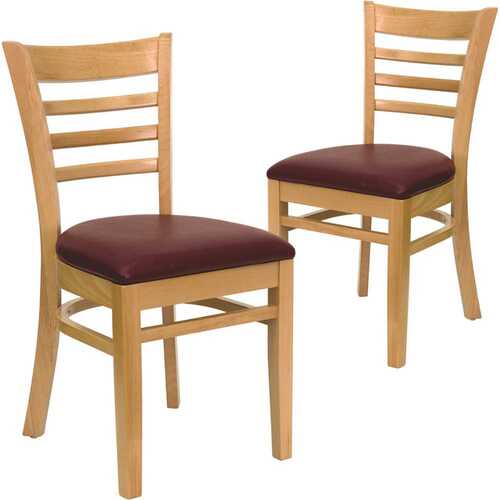 Burgundy Vinyl Seat/Natural Wood Frame Restaurant Chairs