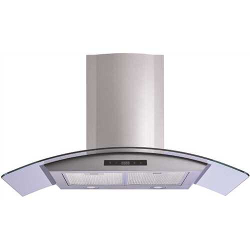 Winflo WR001B36 36 in. 475 CFM Convertible Glass Wall Mount Range Hood in Stainless Steel with Mesh Filters and Touch Sensor Control