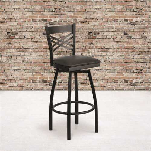 HERCULES Series 32 in. Black Vinyl Seat/Black Metal Frame Swiveling Bar Stool