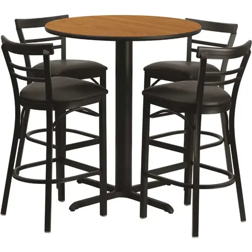 Natural Top/Black Vinyl Seat Table and Chair Set