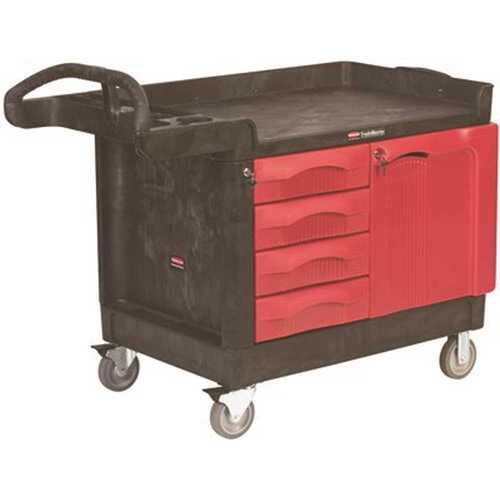 26.25 in. x 49 in. x 38 in. 4-Drawers Small Utility Cart in Red/Black with Cabinet