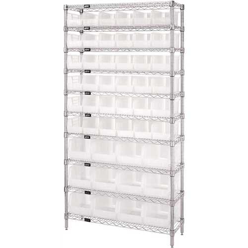 QUANTUM STORAGE SYSTEMS WR10-230240CL Giant Open Hopper 36 in. x 14 in. x 74 in. Wire Chrome Heavy Duty 10-Tier Industrial Shelving Unit