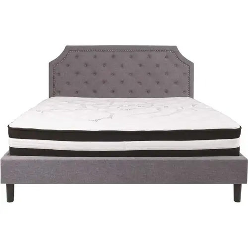 Light Gray King Platform Bed and Mattress Set