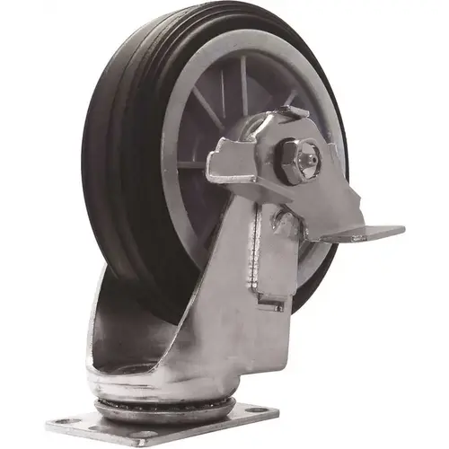 6 in. All-Terrain Solid Rubber Swivel Caster with Brake Metallic