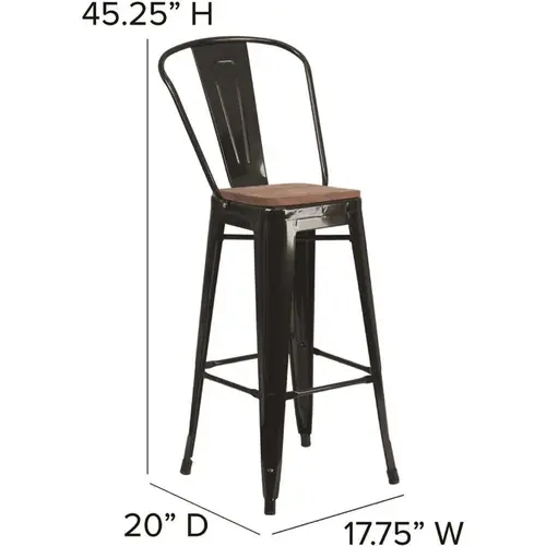 Flash Furniture CGA-CH-243606-BL-HD 30.5 in. Black Metal Bar Stool