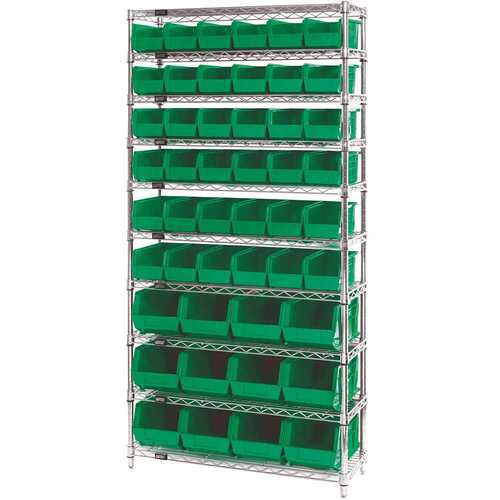 QUANTUM STORAGE SYSTEMS WR10-230240GN Giant Open Hopper 36 in. x 14 in. x 74 in. Wire Chrome Heavy Duty 10-Tier Industrial Shelving Unit