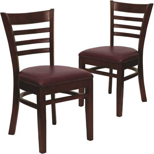 Burgundy Vinyl Seat/Mahogany Wood Frame Restaurant Chairs