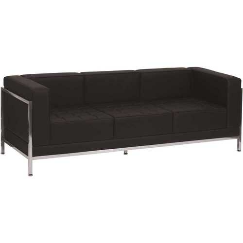 Hercules Trinity 79" Square Arms Faux Leather 4-Seater Sofa in Black