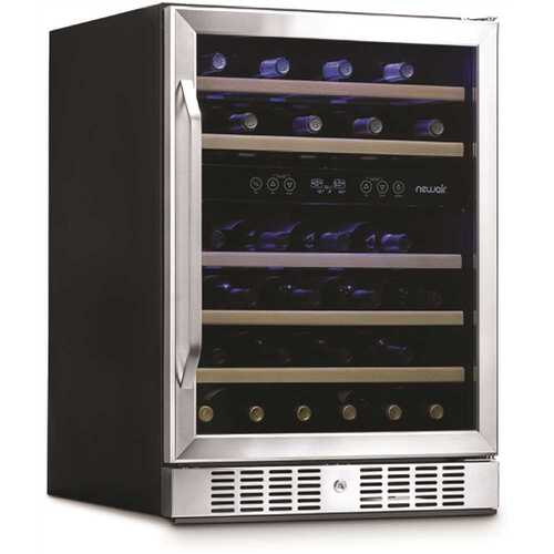 Dual Zone 46-Bottle Built-In Compressor Wine Cooler Fridge Quiet Operation and Beech Wood Shelves - Stainless Steel