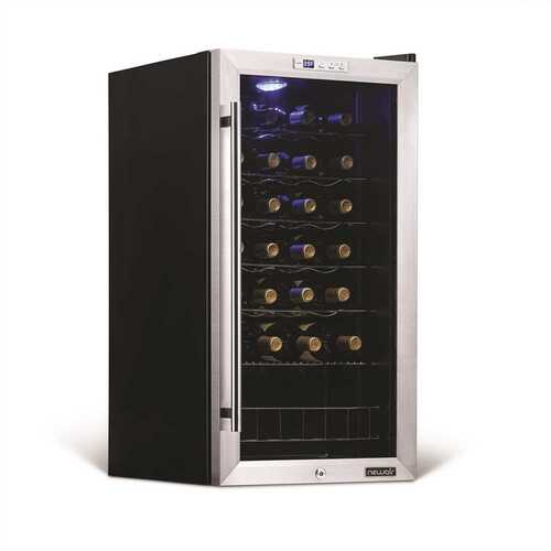 NewAir AWC-270E Single Zone 27-Bottle Freestanding Wine Cooler Fridge with Exterior Digital Thermostat and Chrome Racks, Stainless Steel