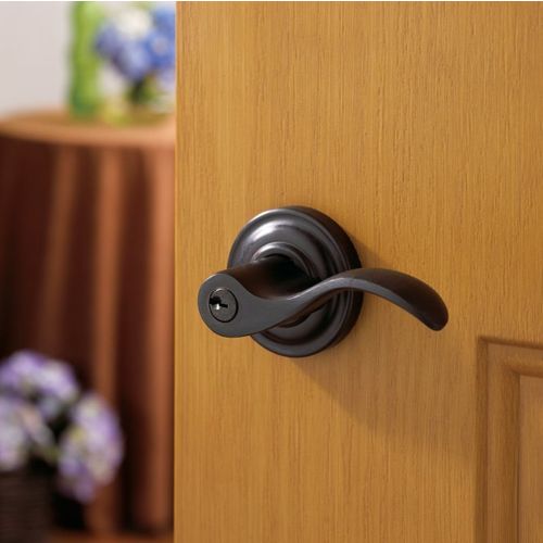 Right Hand 5255 Wave Lever Emergency Egress Keyed Entry Lifetime Satin Brass with Brown Finish