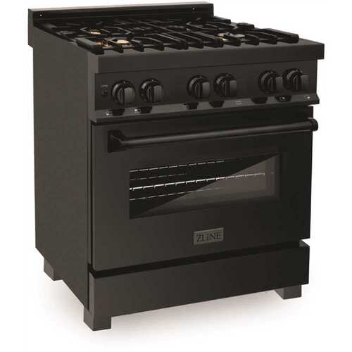 ZLINE Kitchen and Bath RAB-BR-30 30 in. 4 Burner Dual Fuel Range with Brass Burners in Black Stainless Steel