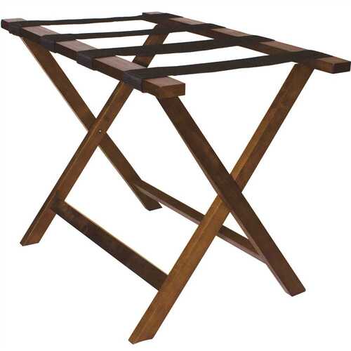Walnut Finish Deluxe Wooden Luggage Rack with Black Straps