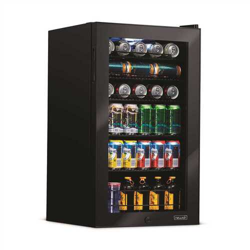 19 in. 126 (12 oz.) Can Freestanding Beverage Cooler Fridge with Adjustable Shelves, Modern Black